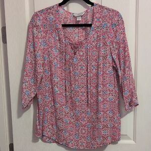 Christopher & Banks Pink and Blue Patterned Blouse